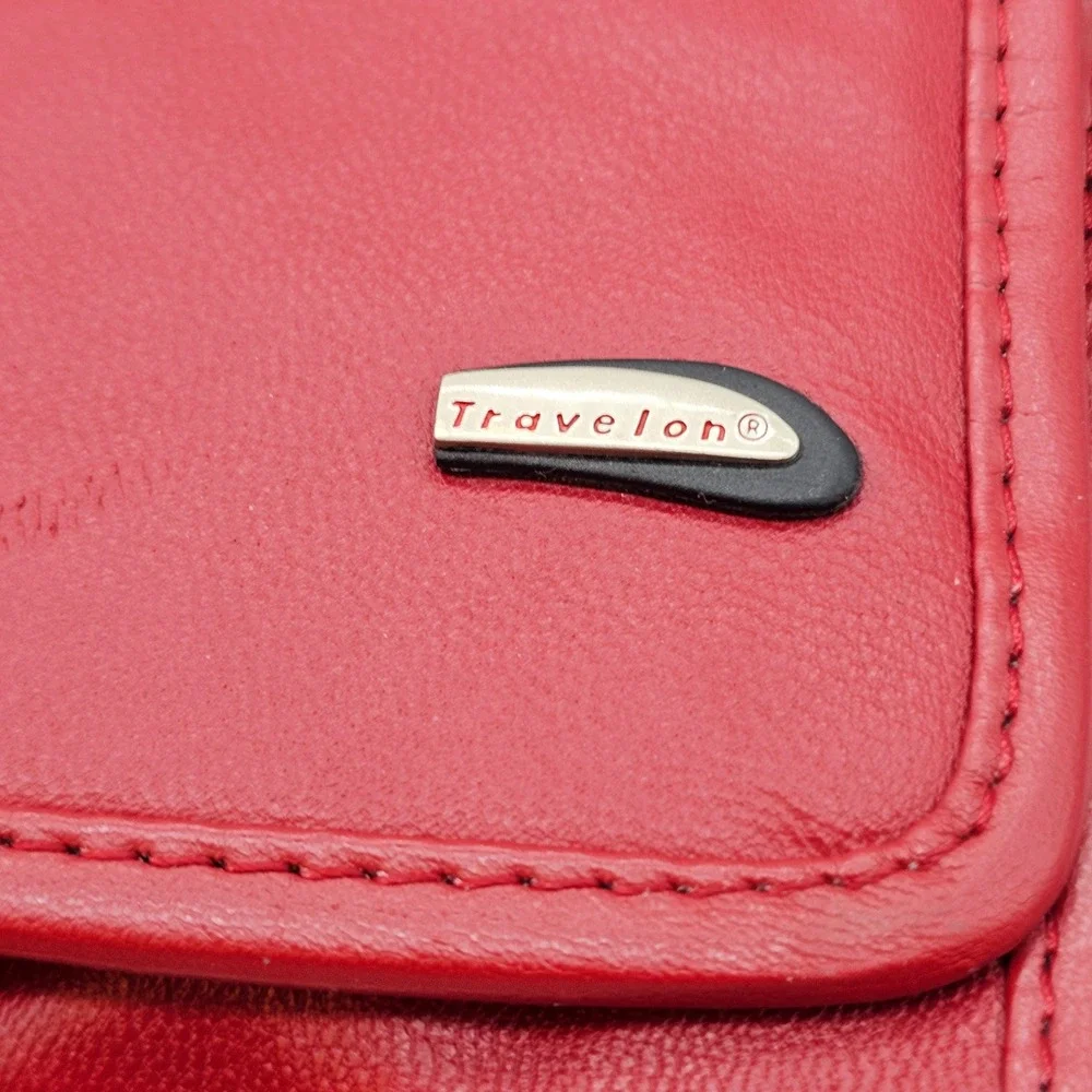 Travelon Red Leather Travel Wallet Organizer Passport Holder ID Window